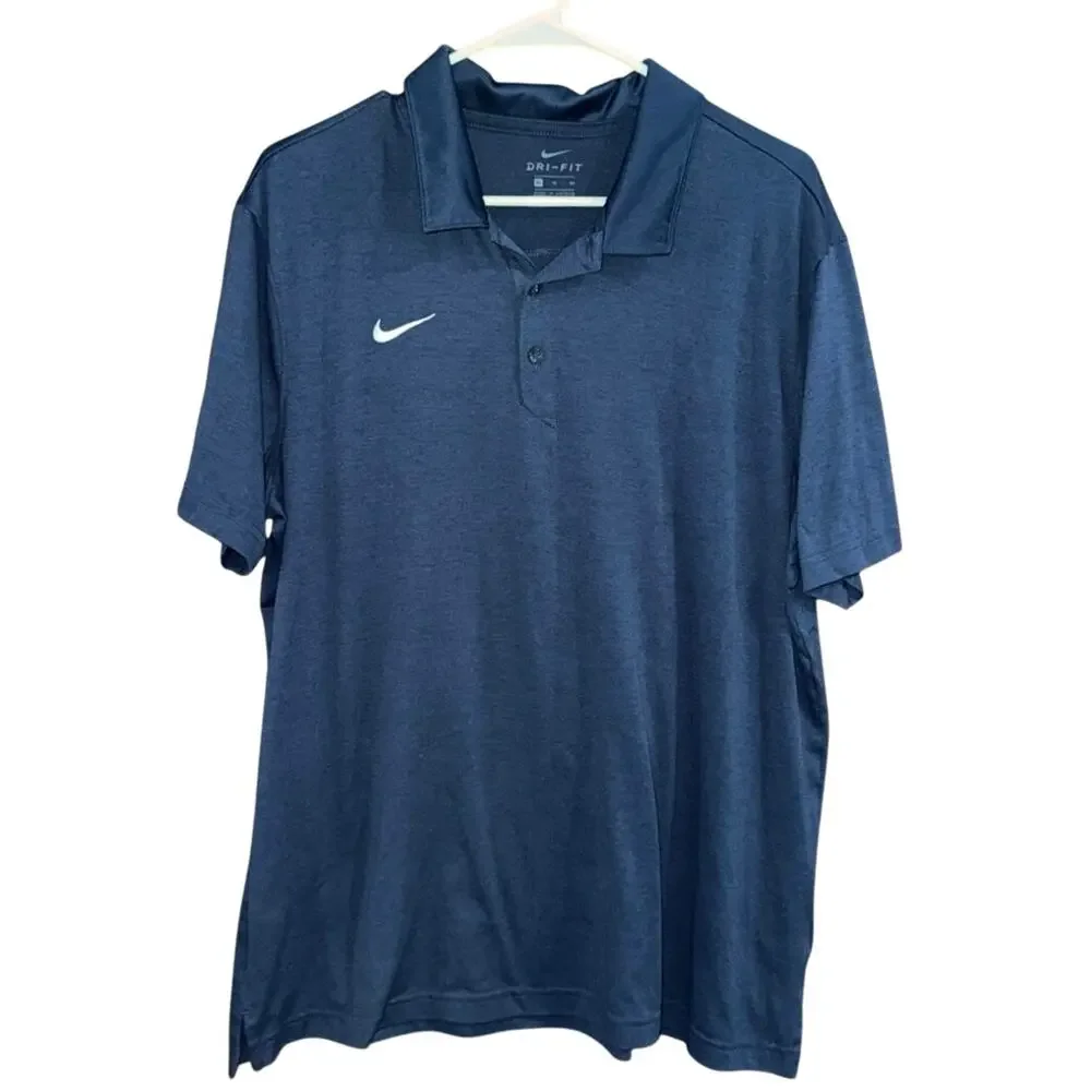 Nike Polo Shirt Men Extra Large Blue White Swoosh DriFit Performance Rugby Adult